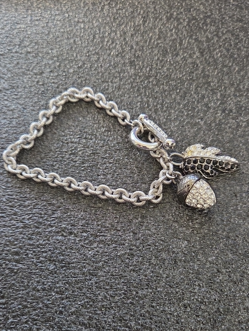 Swarovski Crystal Autumn Fall Leaf And Acorn Silver Charm Bracelet